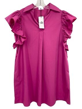 Oh Pink Cotton Ruffle Shirt Dress New Size Large